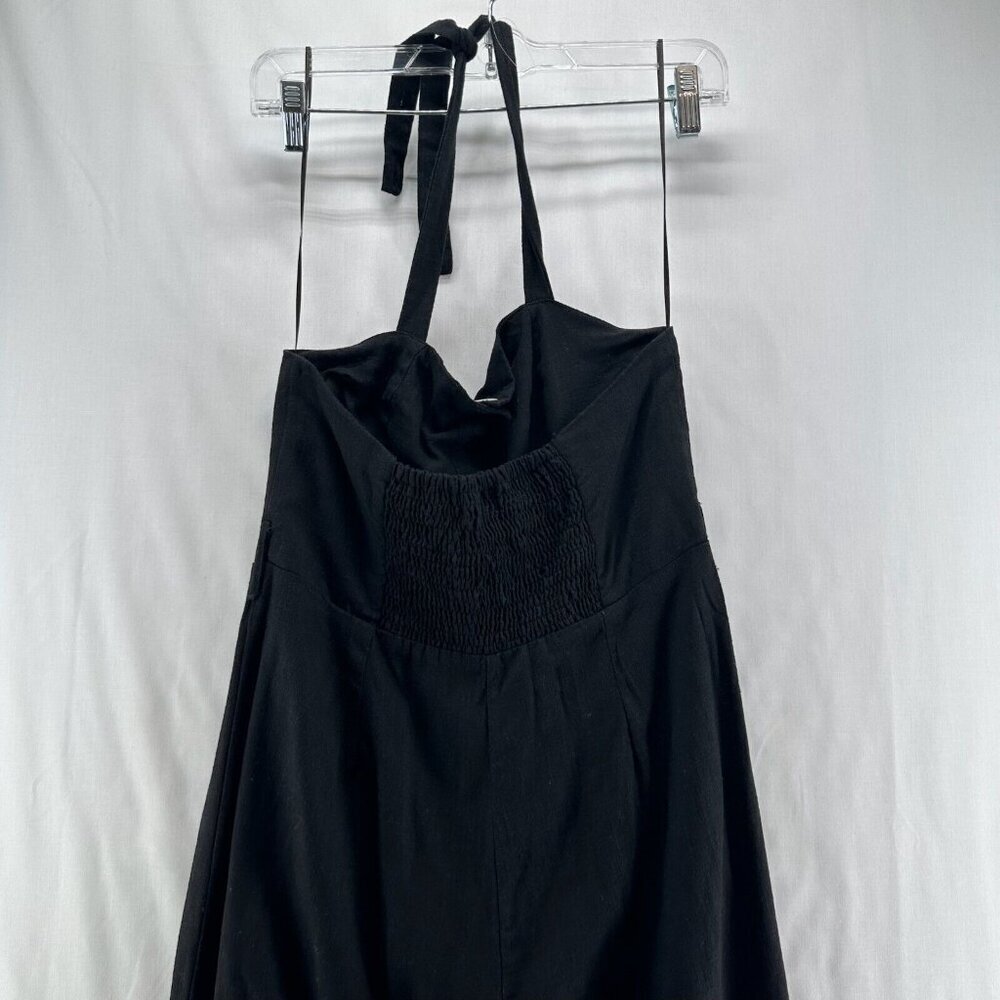 Skylar + Madison Jumpsuit S Linen Cotton Faux Button Front Halter Cropped Black - Picture 5 of 11